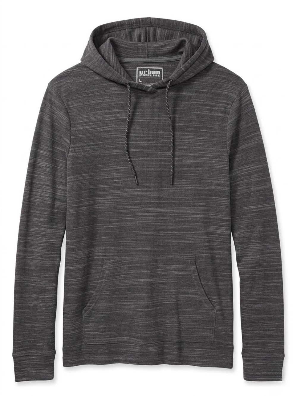Urban Pipeline Hooded Pullover Sweater Gray Textured Long Sleeve L Streetwear